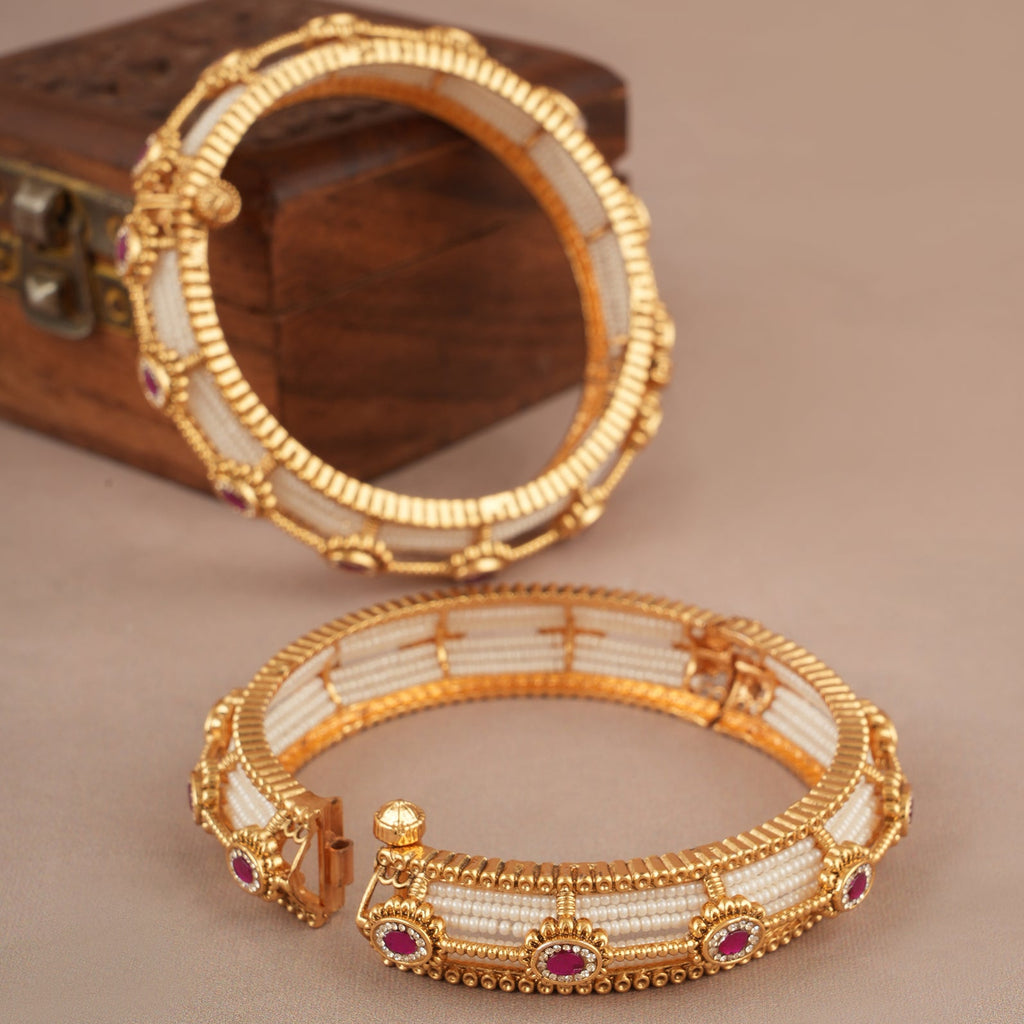 Amazing pearl ruby stone bangle set