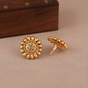 Long antique gold three layer mala necklace set