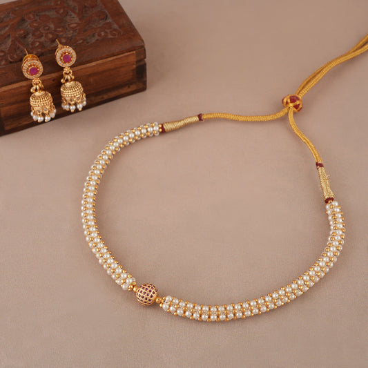 Cute elegant gold pearl necklace set