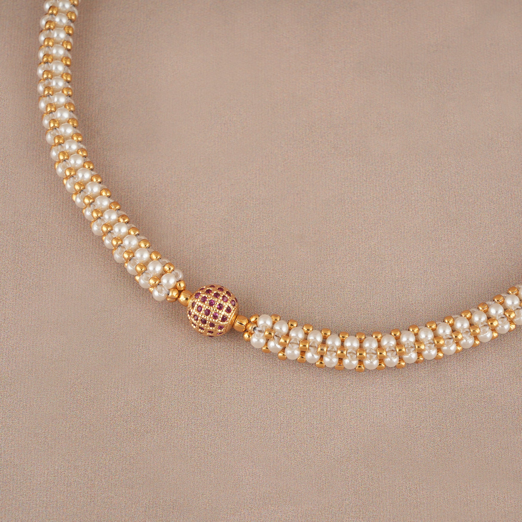 Cute elegant gold pearl necklace set