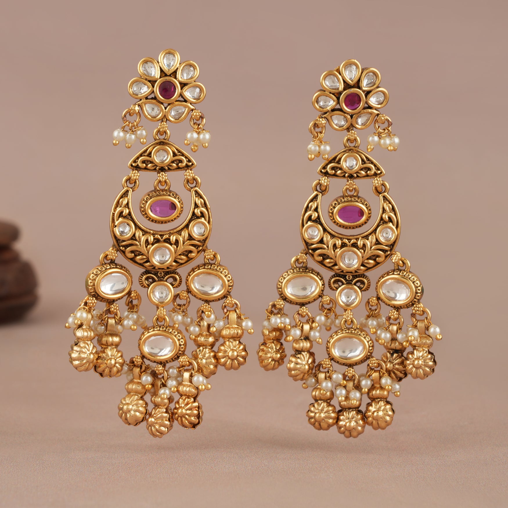 Long antique gold kundan stunning earring