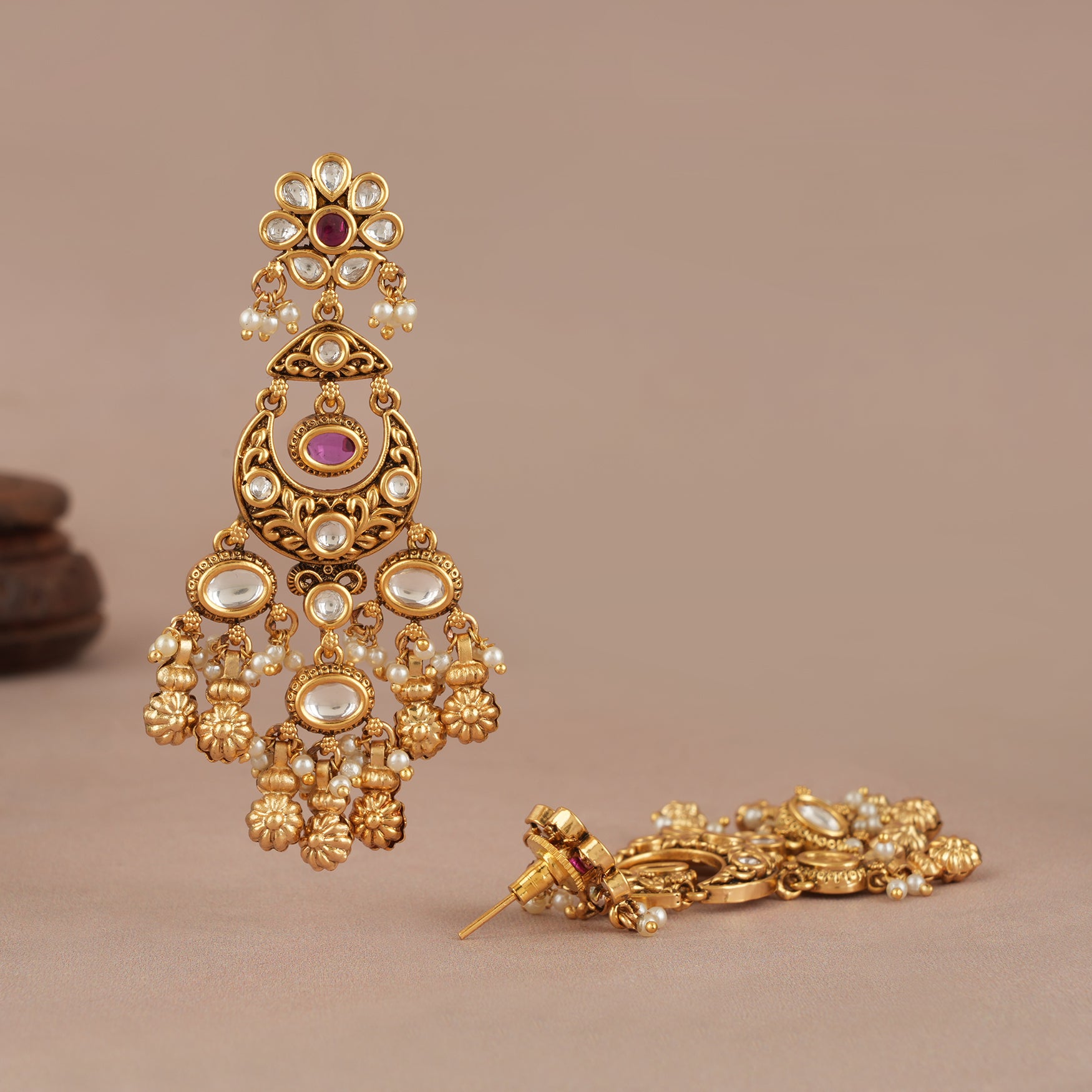 Long antique gold kundan stunning earring