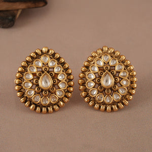Stunning kundan antique gold big size studs
