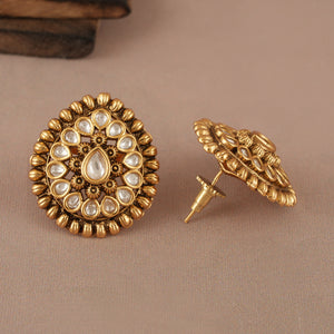 Stunning kundan antique gold big size studs