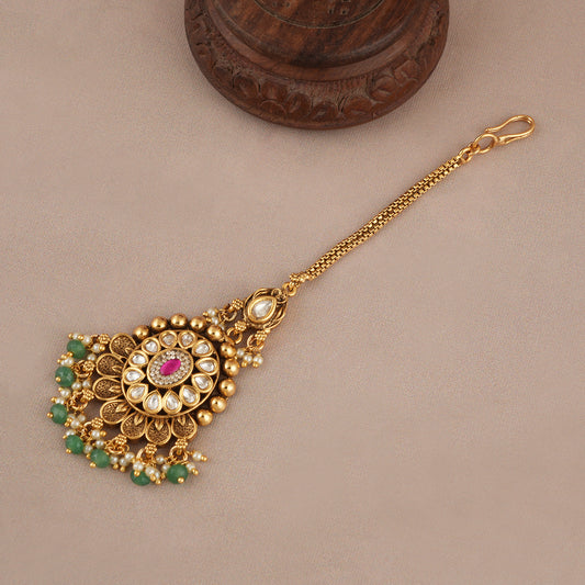 Stunning multicolor antique gold maangtika