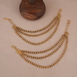 Three layer antique gold plain ear chain