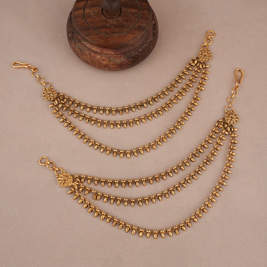 Three layer antique gold plain ear chain
