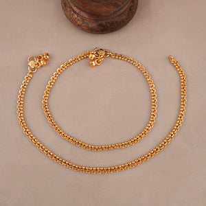 Delicate plain antique gold single line anklet