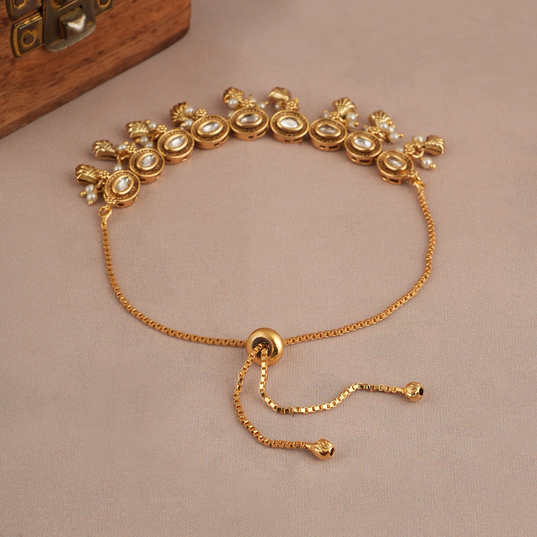 Delicate antique gold kundan bracelet