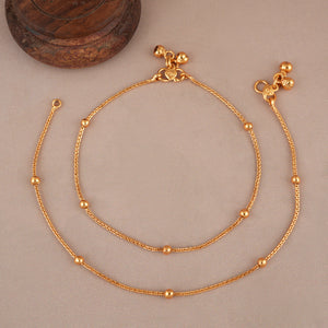 Tiny beads antique gold plain anklet