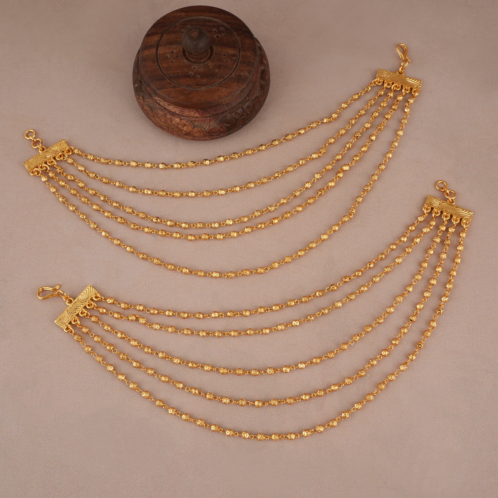 Plain antique gold five layer ear chain
