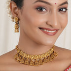 Stunning antique gold plain jhumka necklace set