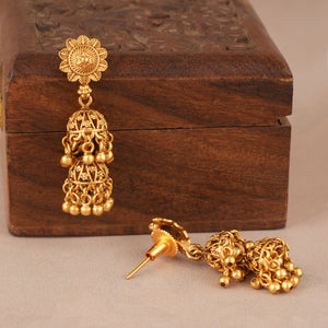 Stunning antique gold plain jhumka necklace set
