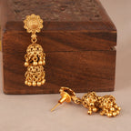 Stunning antique gold plain jhumka necklace set