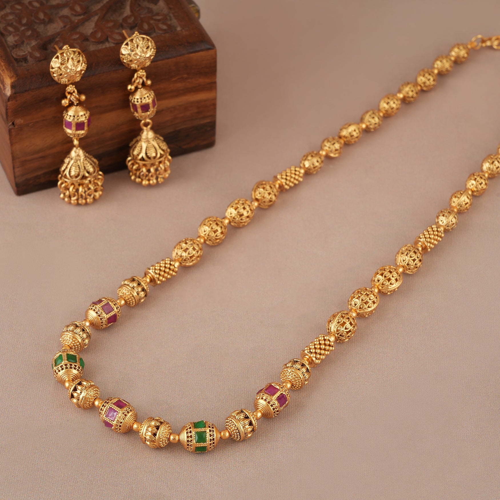 Beautiful multicolor stone gold plated mala set