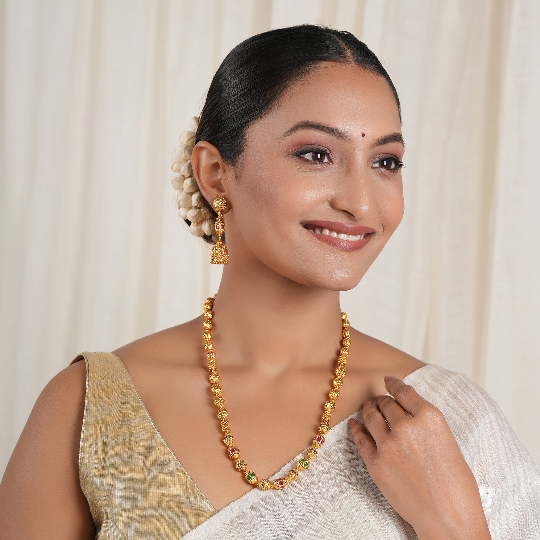 Beautiful multicolor stone gold plated mala set