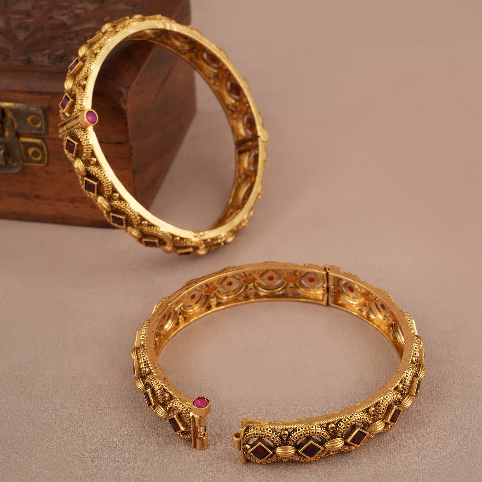 Gorgeous antique gold ruby bangle set