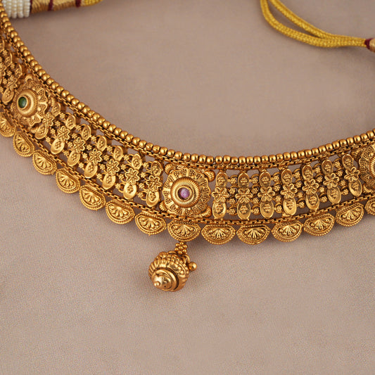 Beautiful stone antique gold choker necklace set with earring