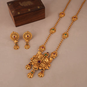 Long stunning antique gold stone necklace set