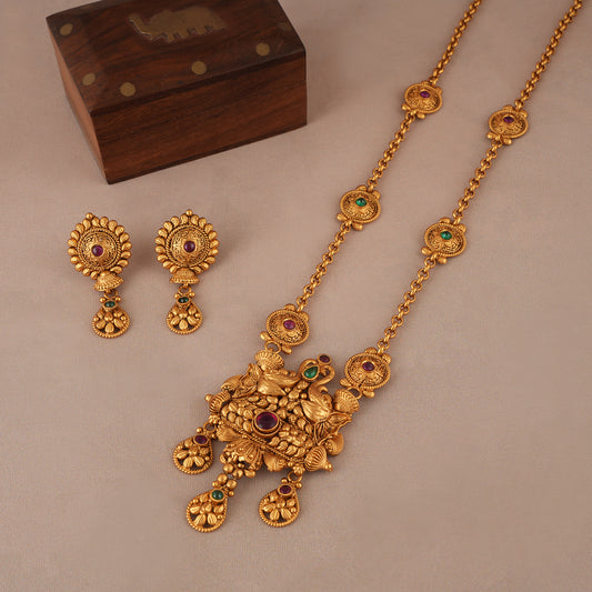 Long stunning antique gold stone necklace set
