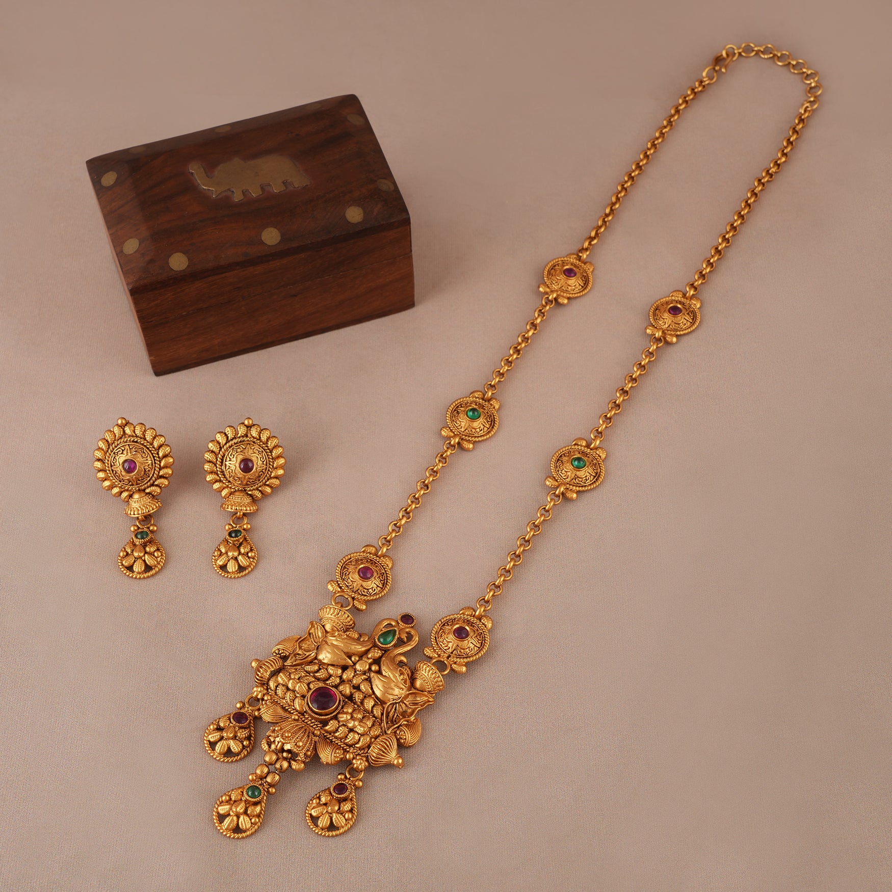 Long stunning antique gold stone necklace set