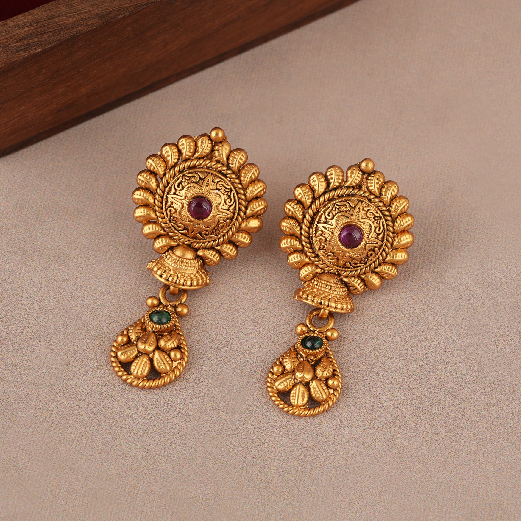 Long stunning antique gold stone necklace set