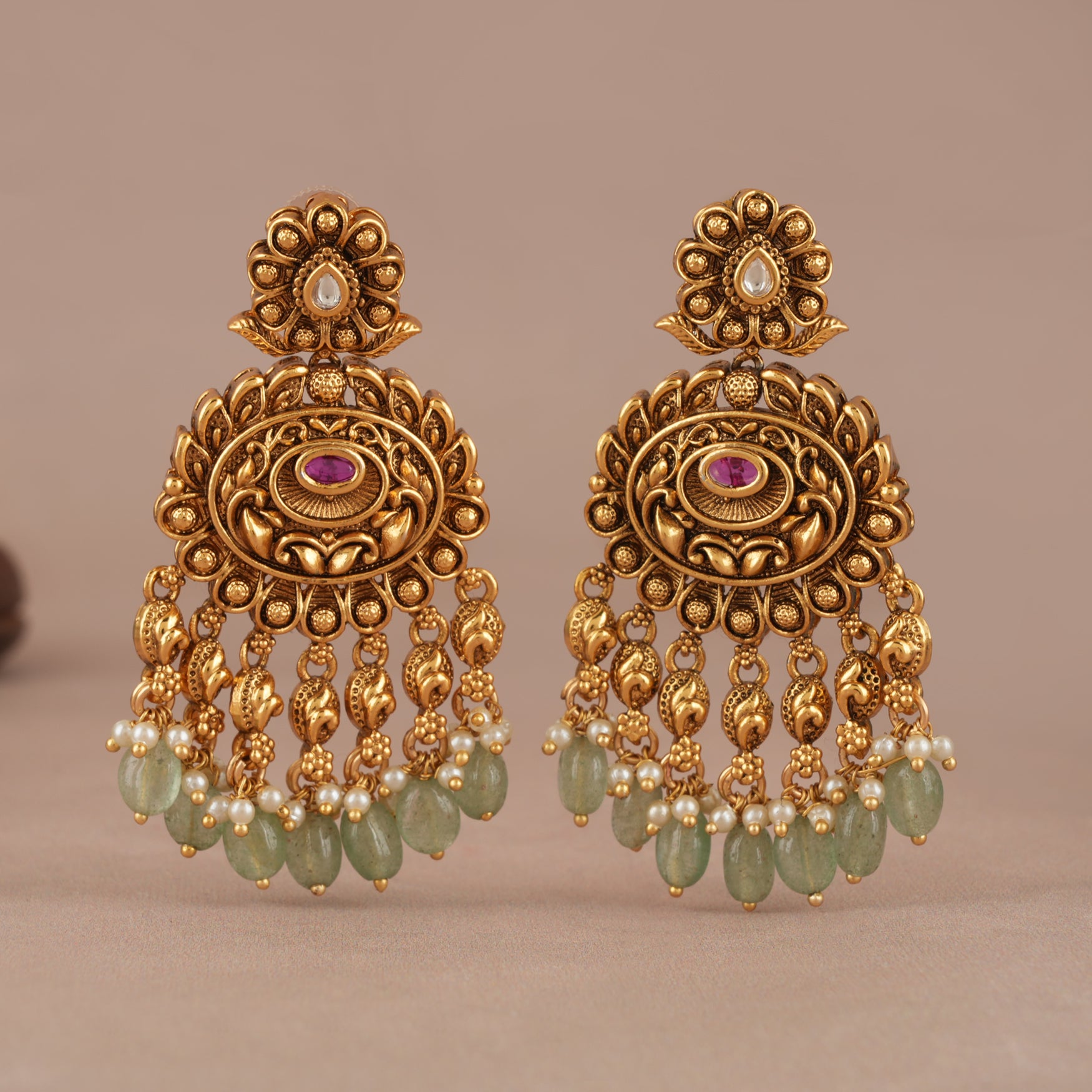 Long antique gold stunning stone drop earring
