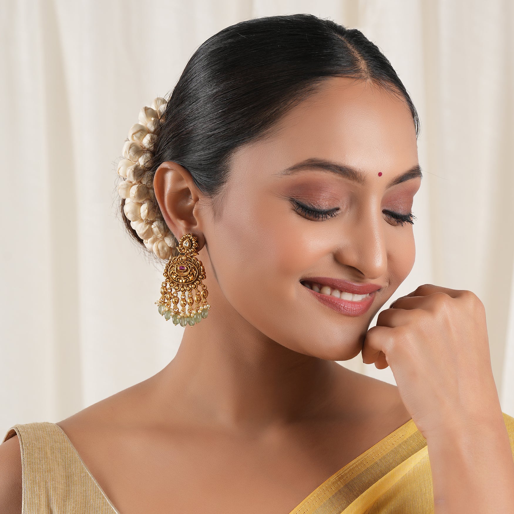 Long antique gold stunning stone drop earring