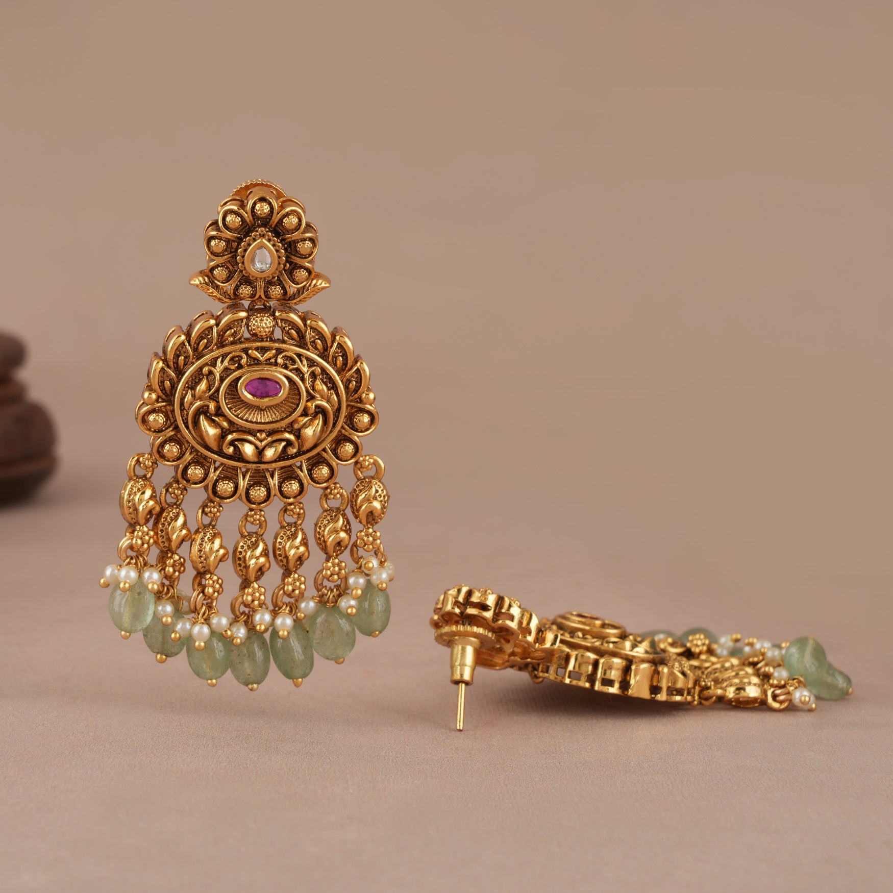 Long antique gold stunning stone drop earring