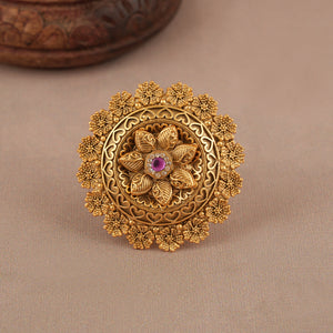 Beautiful antique gold floral ruby stone adjustable finger ring