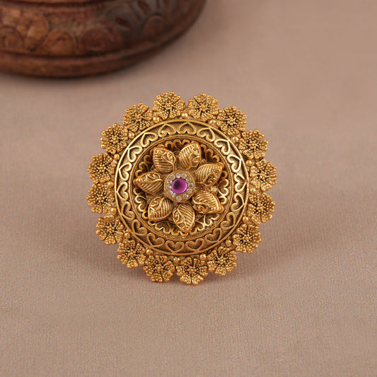 Beautiful antique gold floral ruby stone adjustable finger ring