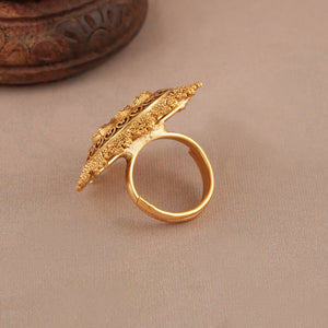 Beautiful antique gold floral ruby stone adjustable finger ring