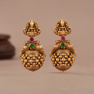 Elegant antique gold maa lakshmi stone earring I Temple Jewellery
