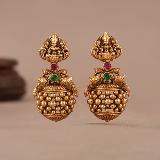 Elegant antique gold maa lakshmi stone earring I Temple Jewellery