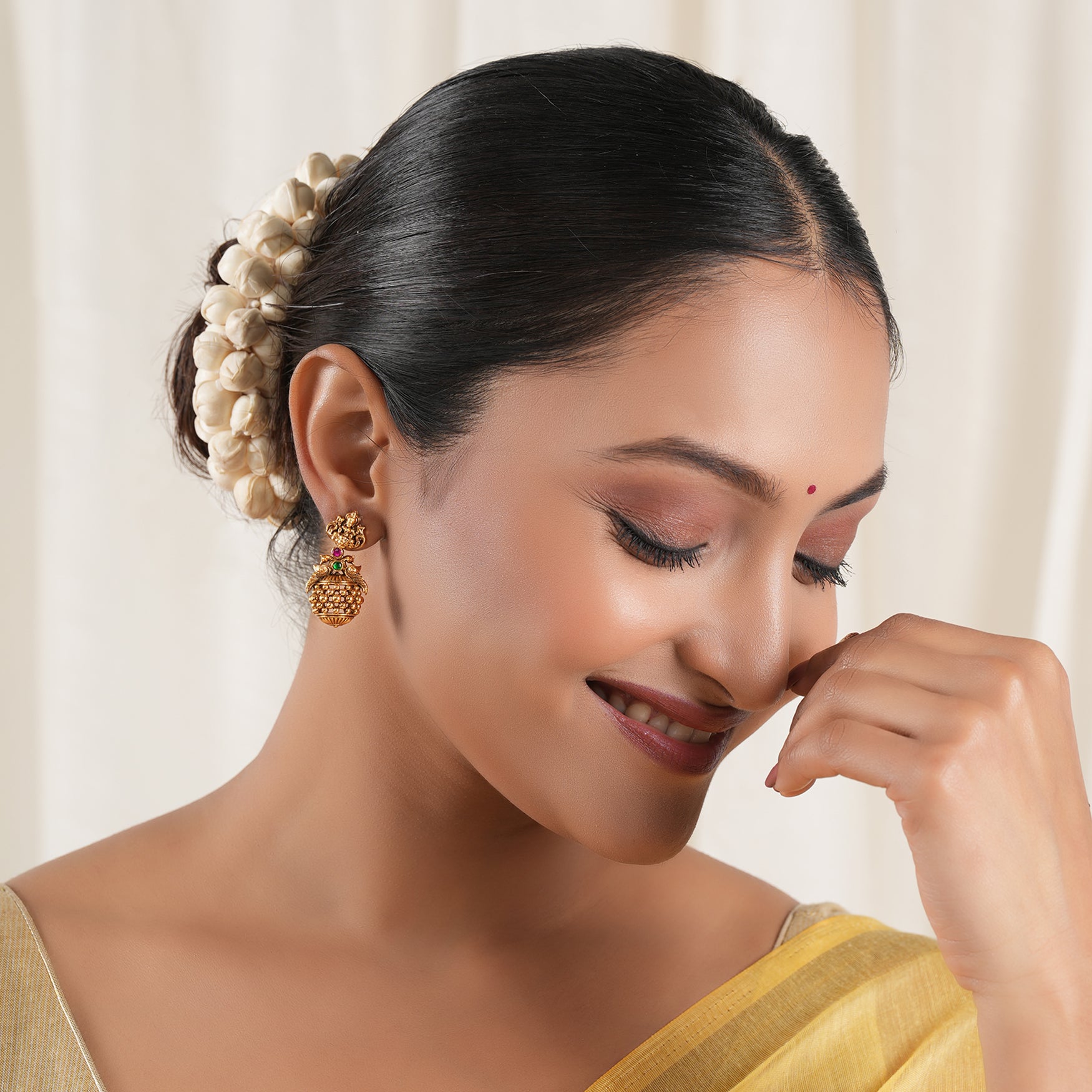 Elegant antique gold maa lakshmi stone earring I Temple Jewellery