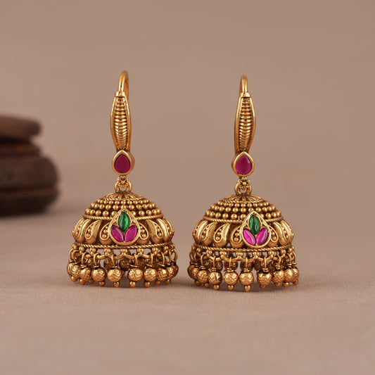 Beautiful antique gold stone jhumka earring
