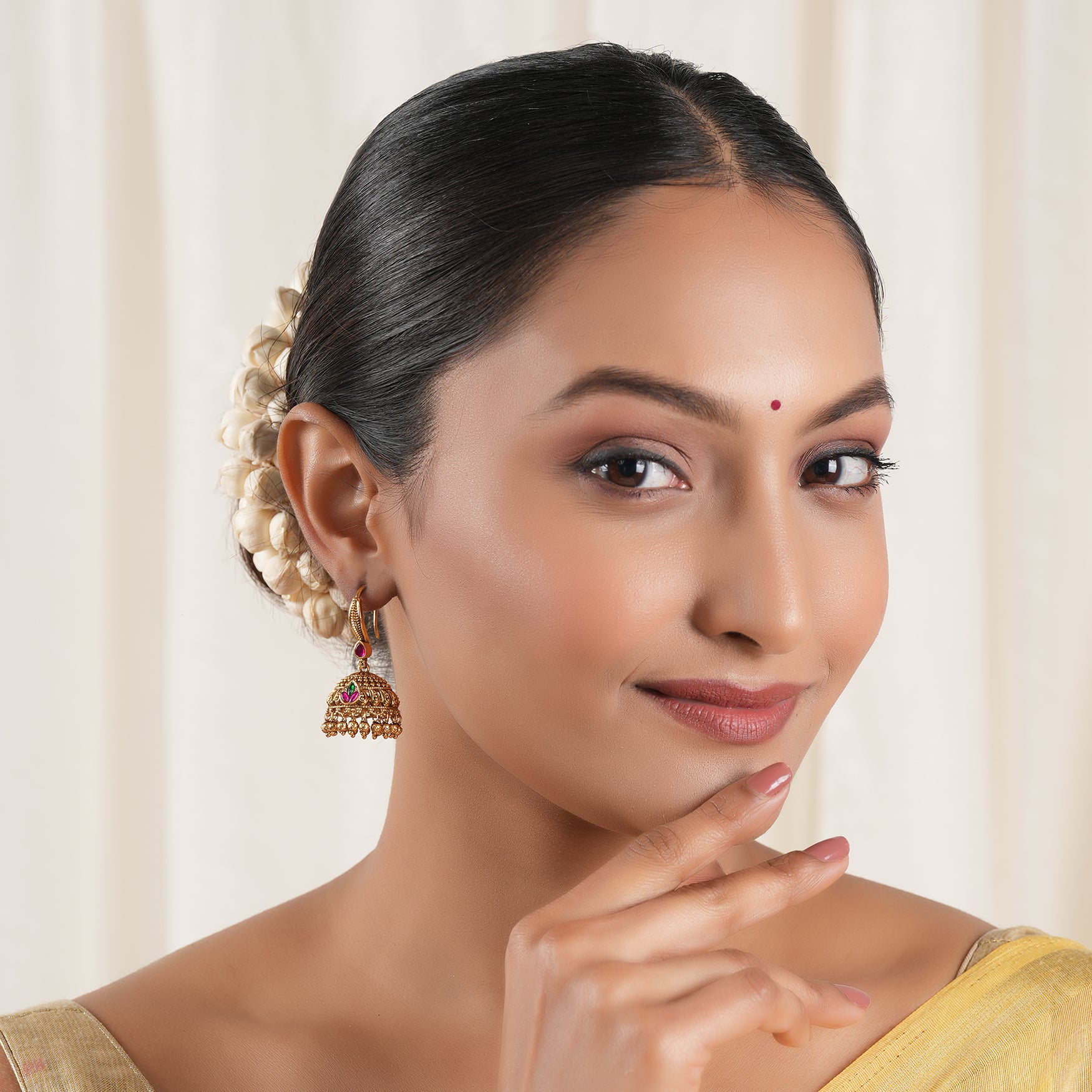 Beautiful antique gold stone jhumka earring