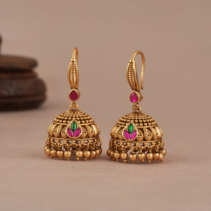 Beautiful antique gold stone jhumka earring