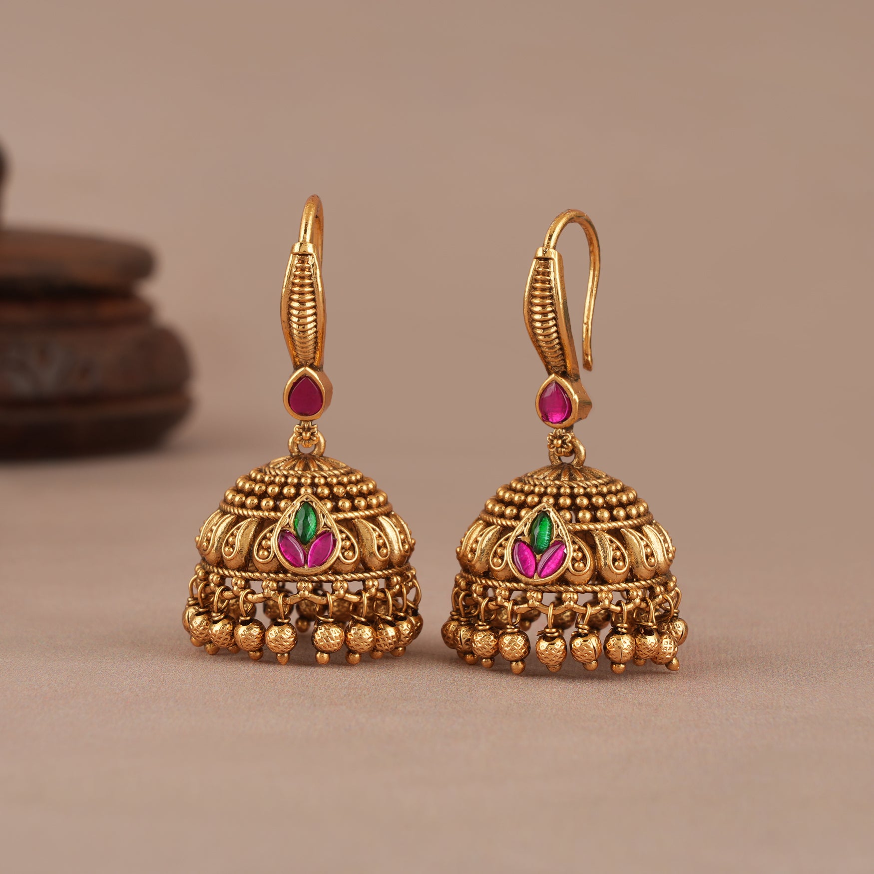 Beautiful antique gold stone jhumka earring