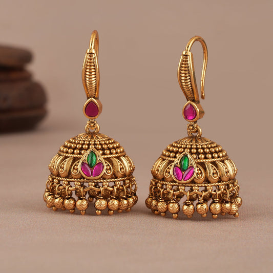 Beautiful antique gold stone jhumka earring