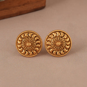 Plain antique gold floral necklace set with earring