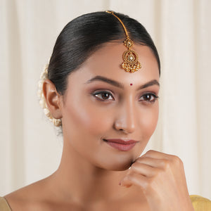 Elegant antique gold pearl maangtika