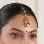 Elegant antique gold pearl maangtika