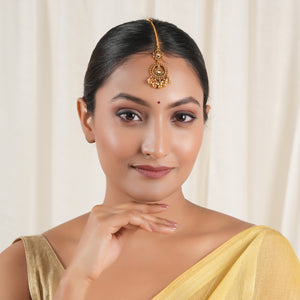 Elegant antique gold pearl maangtika