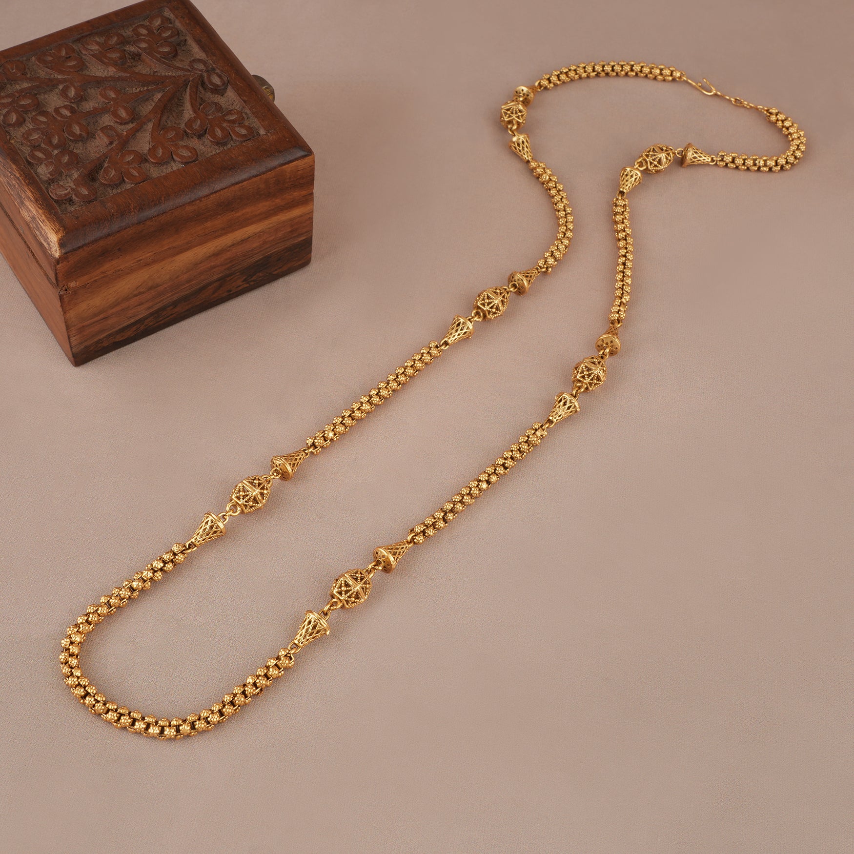 Long beautiful antique gold plain mala necklace
