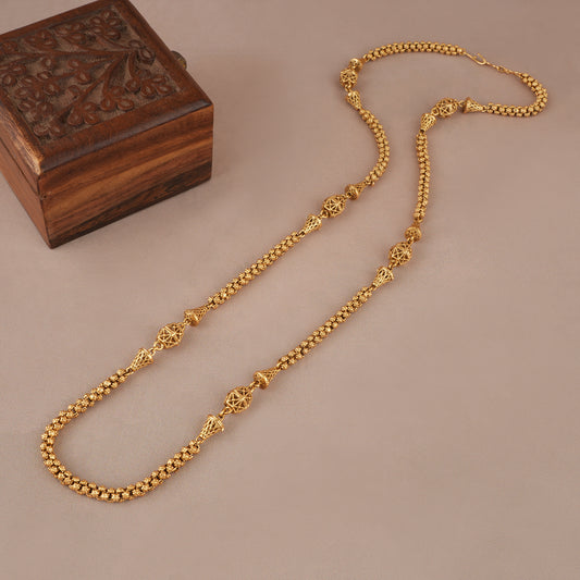 Long beautiful antique gold plain mala necklace