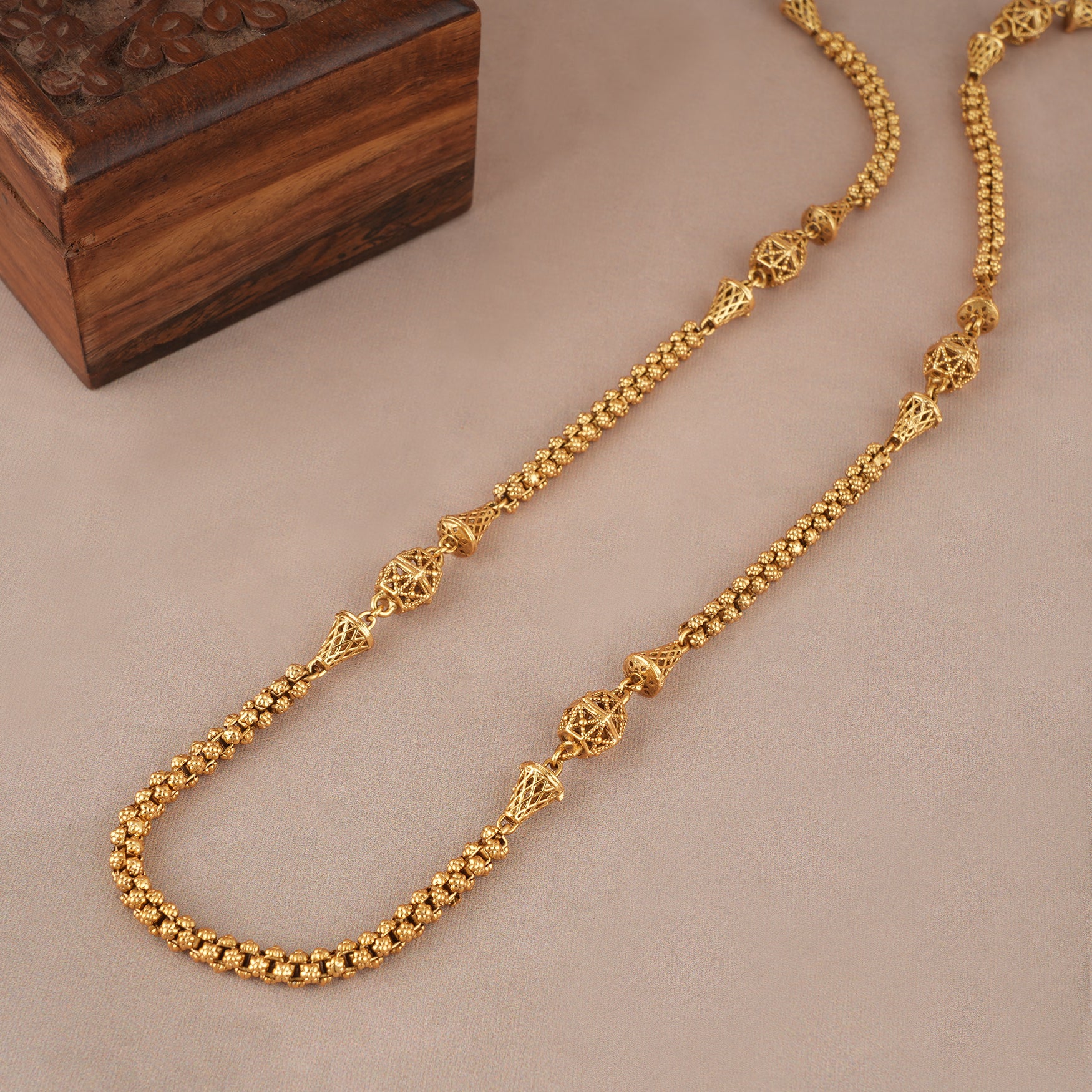 Long beautiful antique gold plain mala necklace