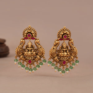 Beautiful antique gold multicolor maa lakshmi earring I Temple Jewellery