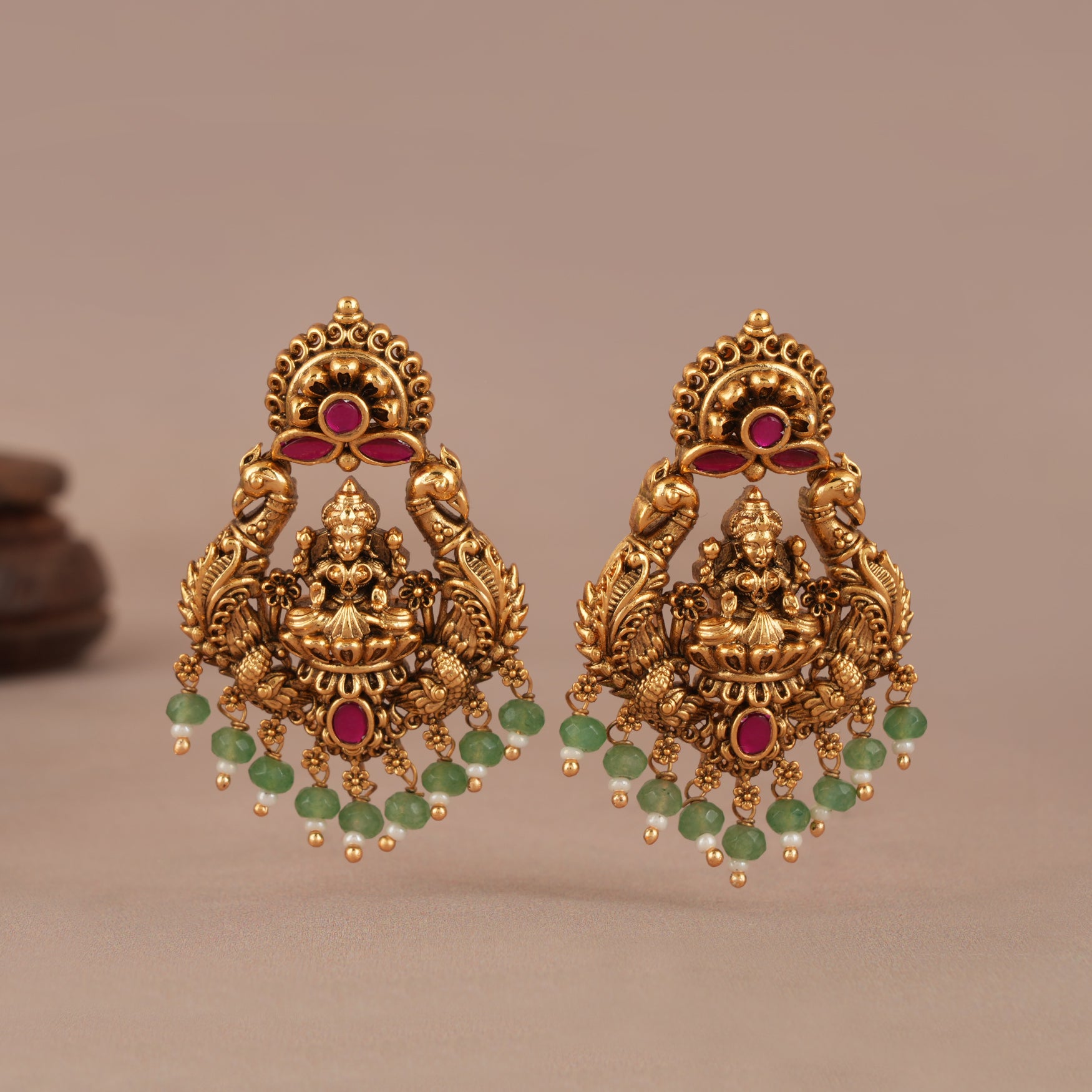 Beautiful antique gold multicolor maa lakshmi earring I Temple Jewellery