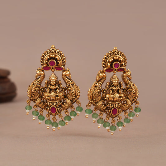 Beautiful antique gold multicolor maa lakshmi earring I Temple Jewellery
